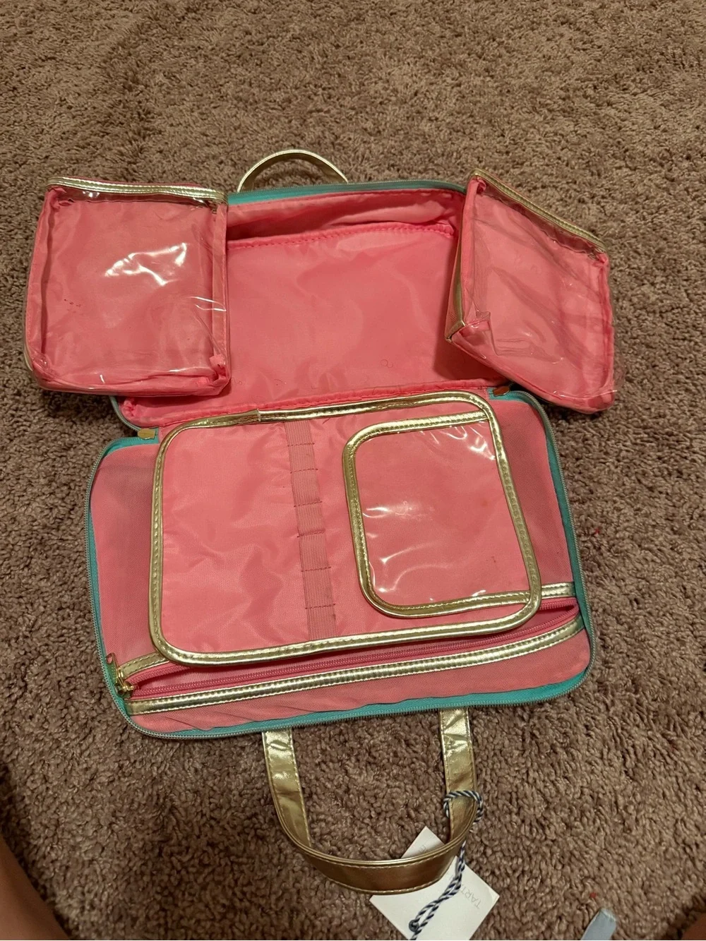 Paisley Make-Up Tote in Teal, Pink, Blue and Gold